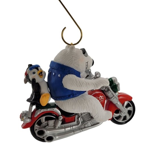 So Cool Polar Bear Penguin On Motorcycle Carlton Cards Heirloom Ornament 2006 - Picture 3 of 8